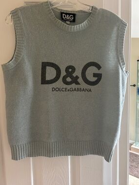 Vintage Dolce & Gabbana sage Green Logo Knit Sweater Vest